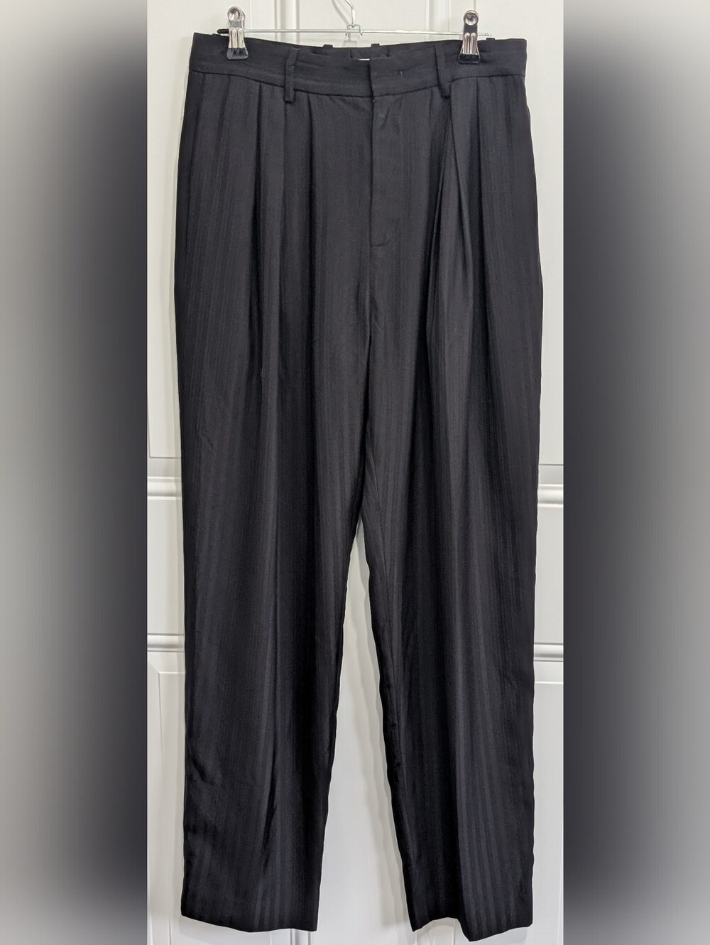 DOUCHANGLEE black Pleated Pinstripe Trousers Waist 13"